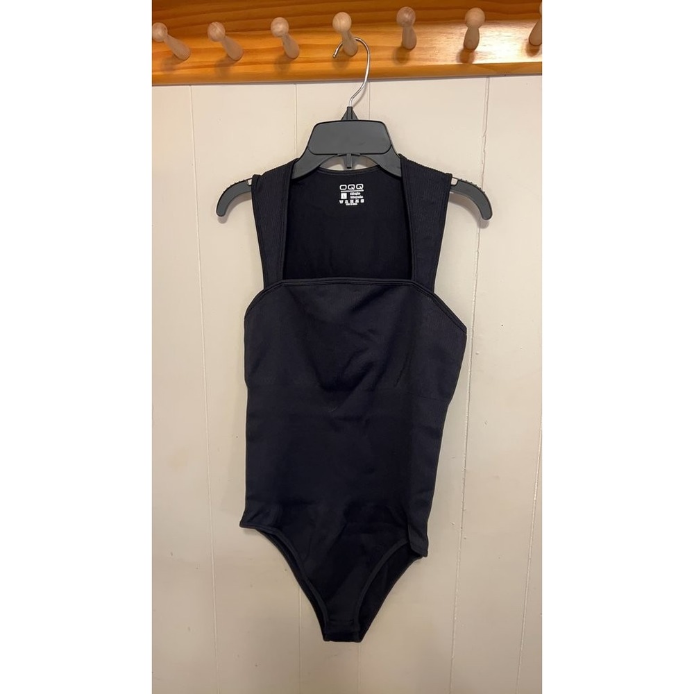 OQQ Black Ribbed Bodysuit